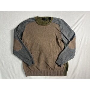 Tricots St. Raphael Brown Gray Olive Colorblock Elbow Patch Knit Sweater Men's L